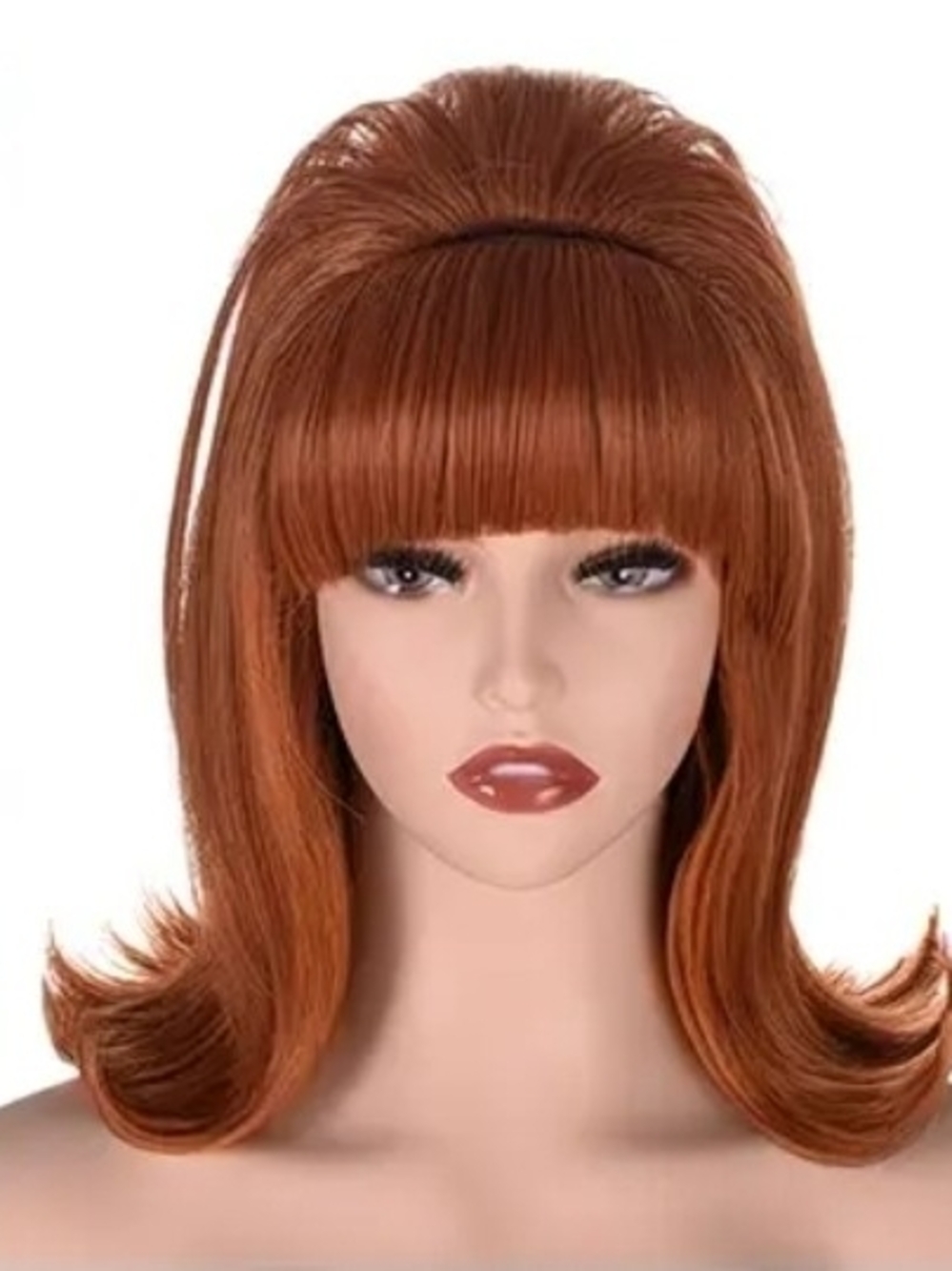 12" Auburn Short Retro Wig with Bangs for Women 50S 60S Bouffant Beehive Wigs